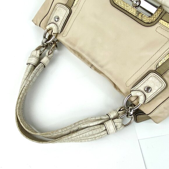 Coach Leather Purse Handbag Satchel Kristin Spectator Bag Beige 16810 Large - Picture 7 of 11